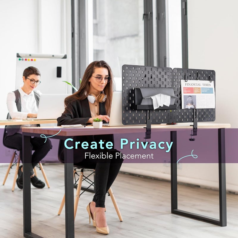 EHO Clamp-On Desk Pegboard, 2Pack (Combined Size 27 x 14 inch) Privacy Divider, Desk Partition Panel, No-Drill Desk Mounted Peg Board Organizer for Office, Gaming, Home, Black - Image 5